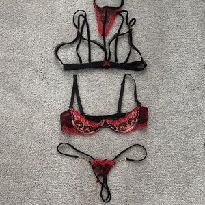 Elegant Black and Red Lace Lingerie Set